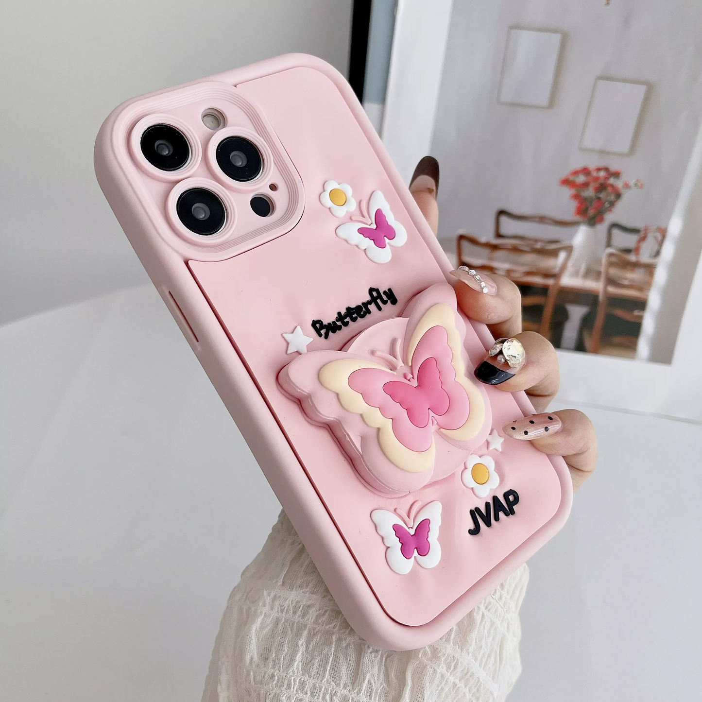 Lovely 3D Butterfly Folding Stand Bracket Phone Case For iPhone 15 Pro Max