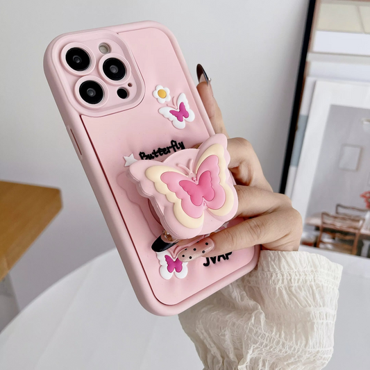 Lovely 3D Butterfly Folding Stand Bracket Phone Case For iPhone 15 Pro Max
